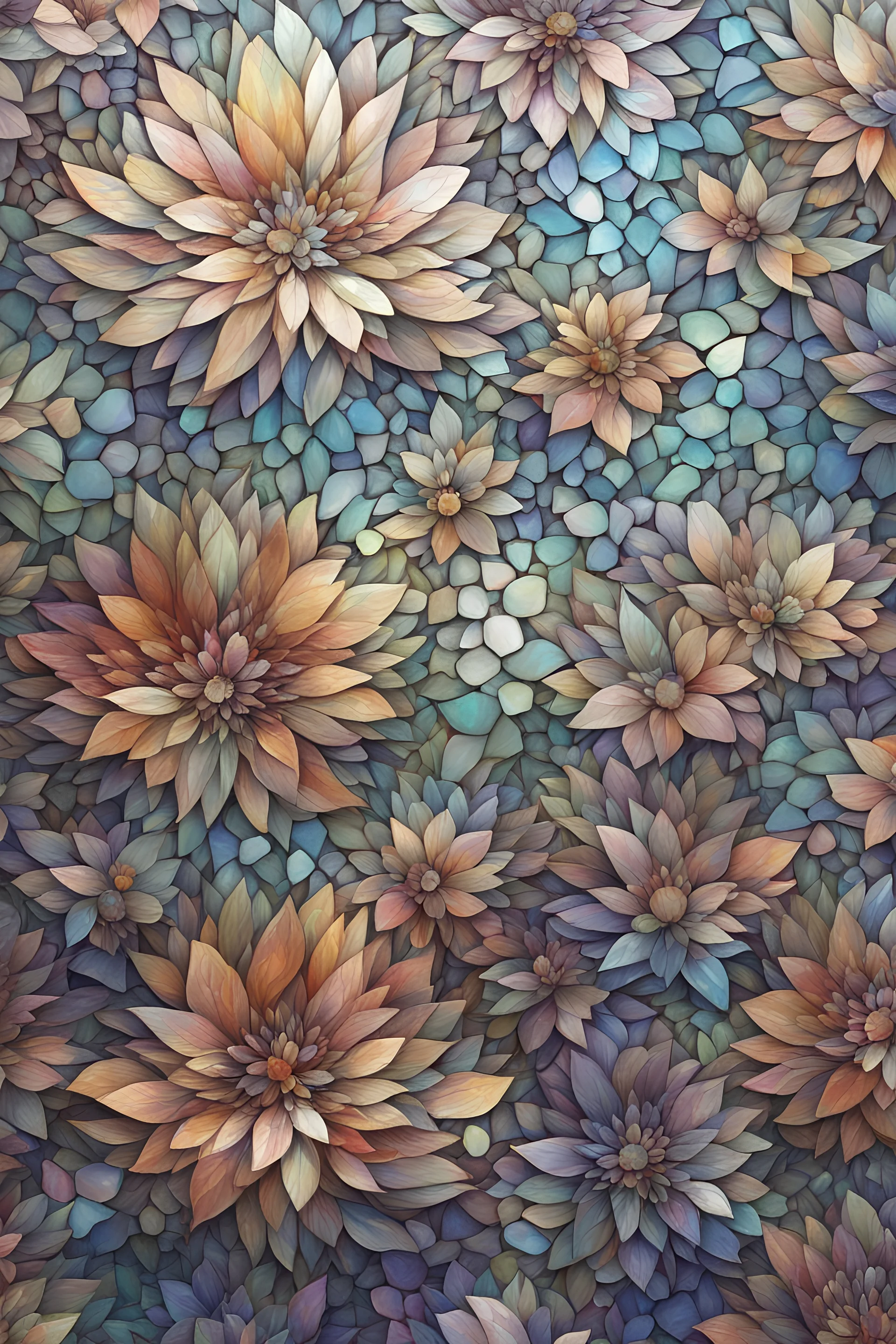 Iridescent Mosaic Art floral wallpaper tile