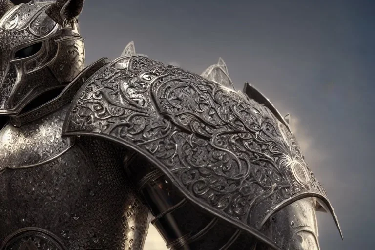 Anthropomorphic majestic wolf knight, portrait, finely detailed house stark armor, cinematic lighting, intricate filigree metal design, 4k, 8k, unreal engine, octane render