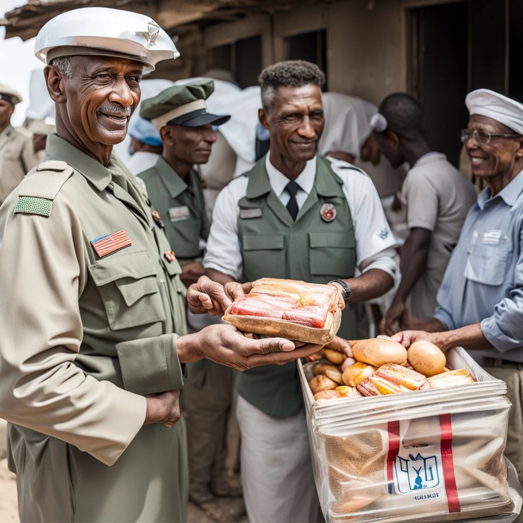 Colonel handing out food for humanitarian aid