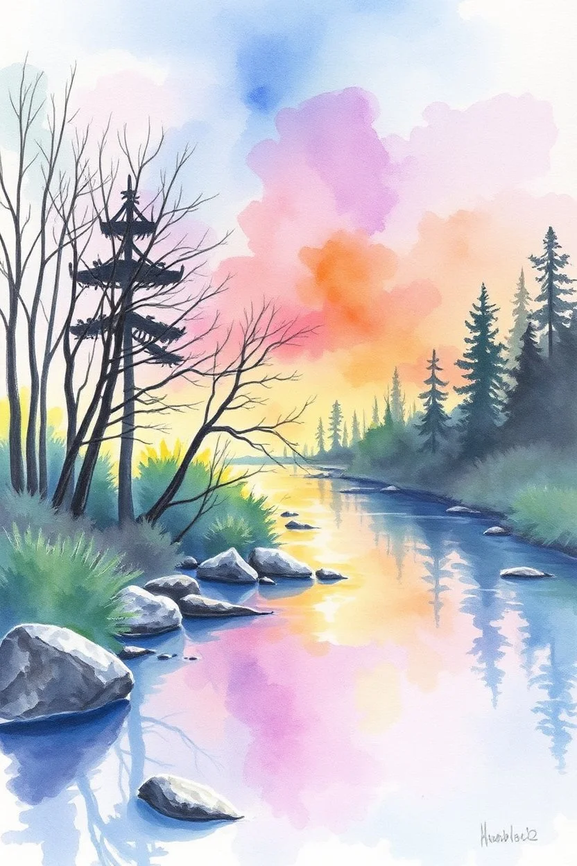 SKETCH WATERCOLOR PASTEL COLOURS - “The River of Dreams”