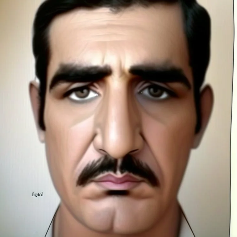 About drawing these features of a man's face Eyes: almond-shaped, medium-sized with defined eyelids and a direct and steady look. nose: a nose with prominent features, straight and with a slightly pointed tip, which can be described as a Roman nose. Mouth: Medium width with defined lips, neither too full nor too thin. Eyebrows: Naturally dense and curved, to match the shape of the face. Big Mustache: dense and arched following the shape of the upper lip.Chin and jaw: A prominent chin and defined