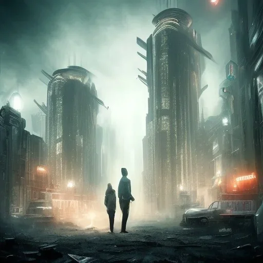 tall brooding man, dystopian city, sin city style