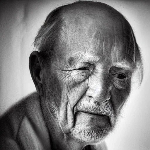 moody close up charcoal profile portrait of an old man, side on, profile, studio photography, delicate, highly detailed, chiaroscuro, beautiful composition, delicate arrangement, aesthetic, soft lighting, tender