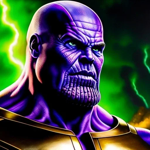 Ultra detailed fullbody Portrait in oil on canvas of Thanos (Marvel) with armor,intense stare,extremely detailed digital painting, extremely detailed face,crystal clear Big eyes, mystical colors ,perfectly centered image, perfect composition, rim light, beautiful lighting, 8k, stunning scene, raytracing, anatomically correct, in the style of robert e howard and Ken Kelley and Ohrai Noriyoshi and Simon Bisley and tomzj1