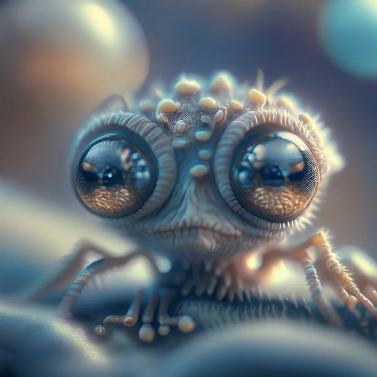 macro photography of a cute tiny alien creature, 8k resolution, photorealistic, ultra detailed