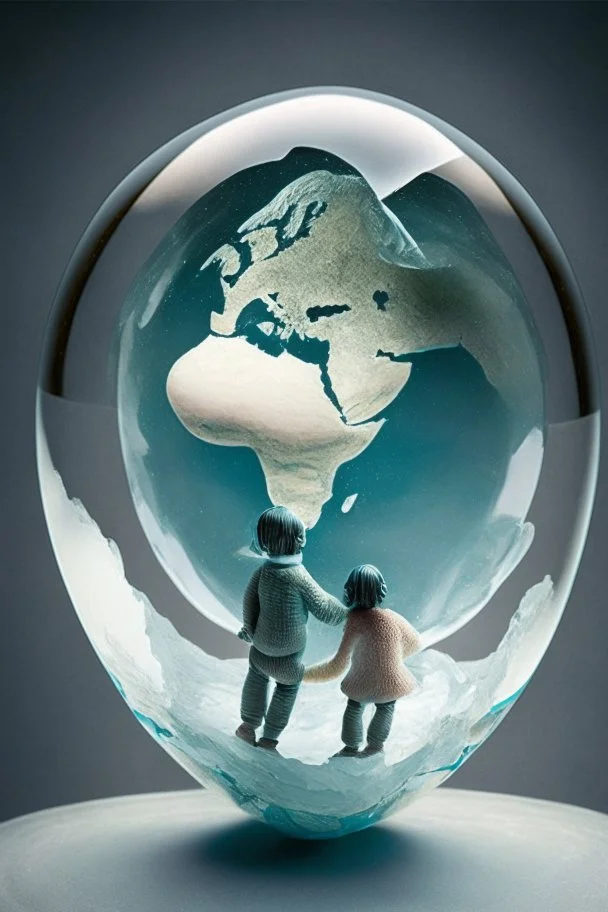 2 tiny people stuck in a crystal clear globe