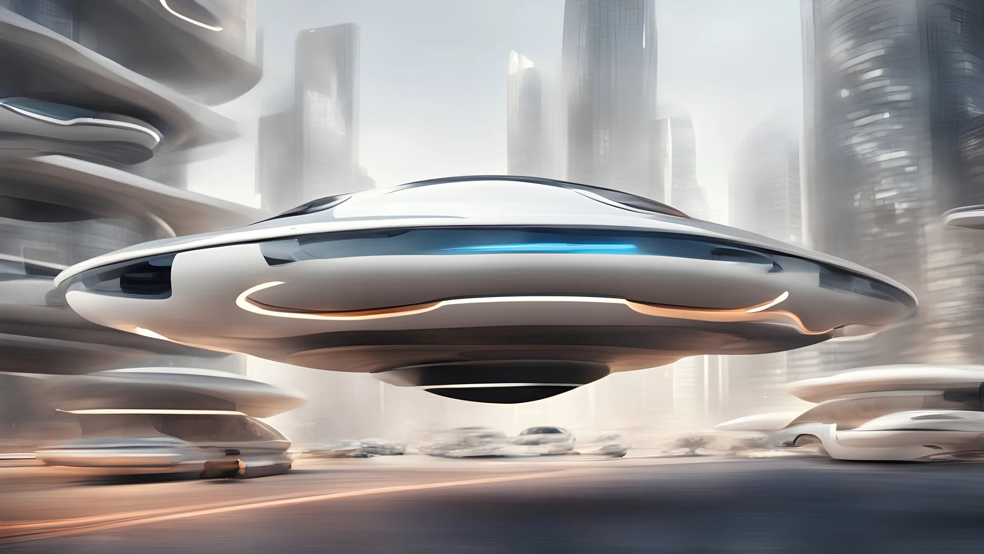 Curvy round Futuristic floating hover cars for passengers commuting