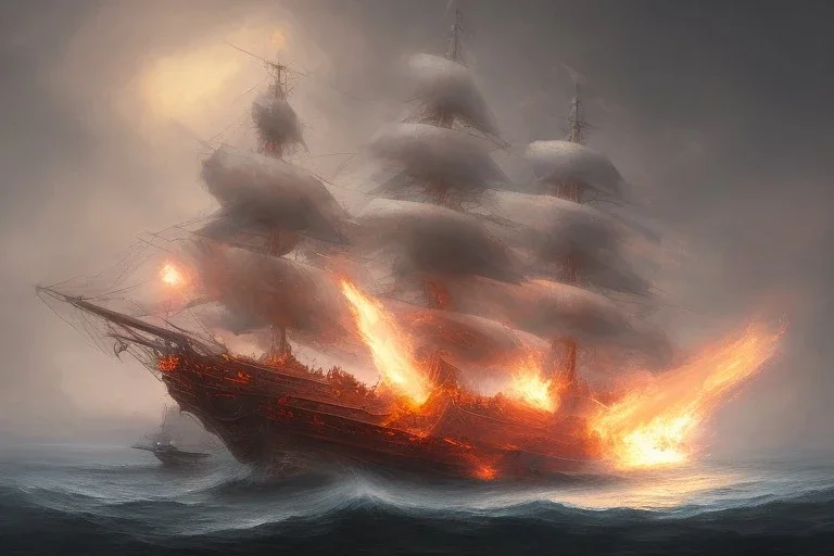 old ship fire lightning