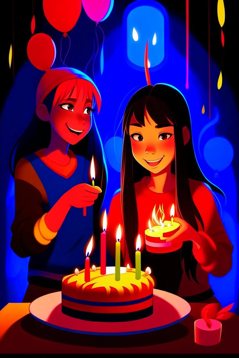 spiderman into the spider verse tarzı 17 yazan mum ile doğum günü kutlayan 2 kız