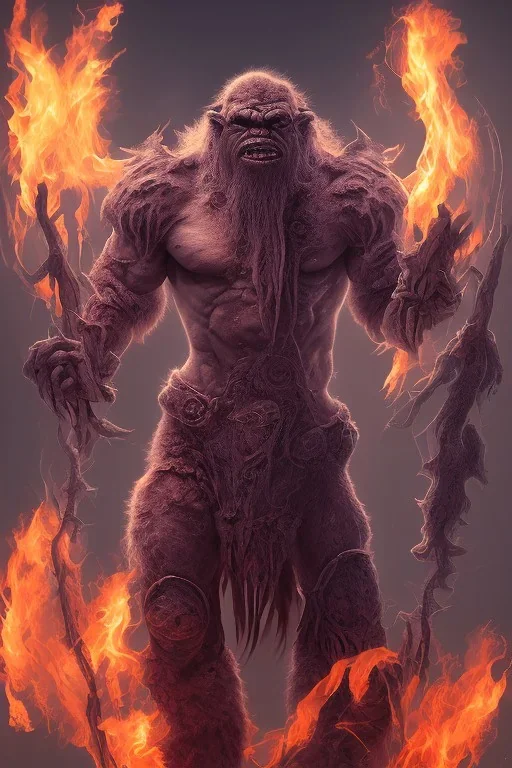 Full body photography of ethereal ANGRY ORC , Fire theme art, Dark moody night atmosphere, by Michelangelo, 8K, high body details, anatomically perfect body, purple, red, armed with guns ,