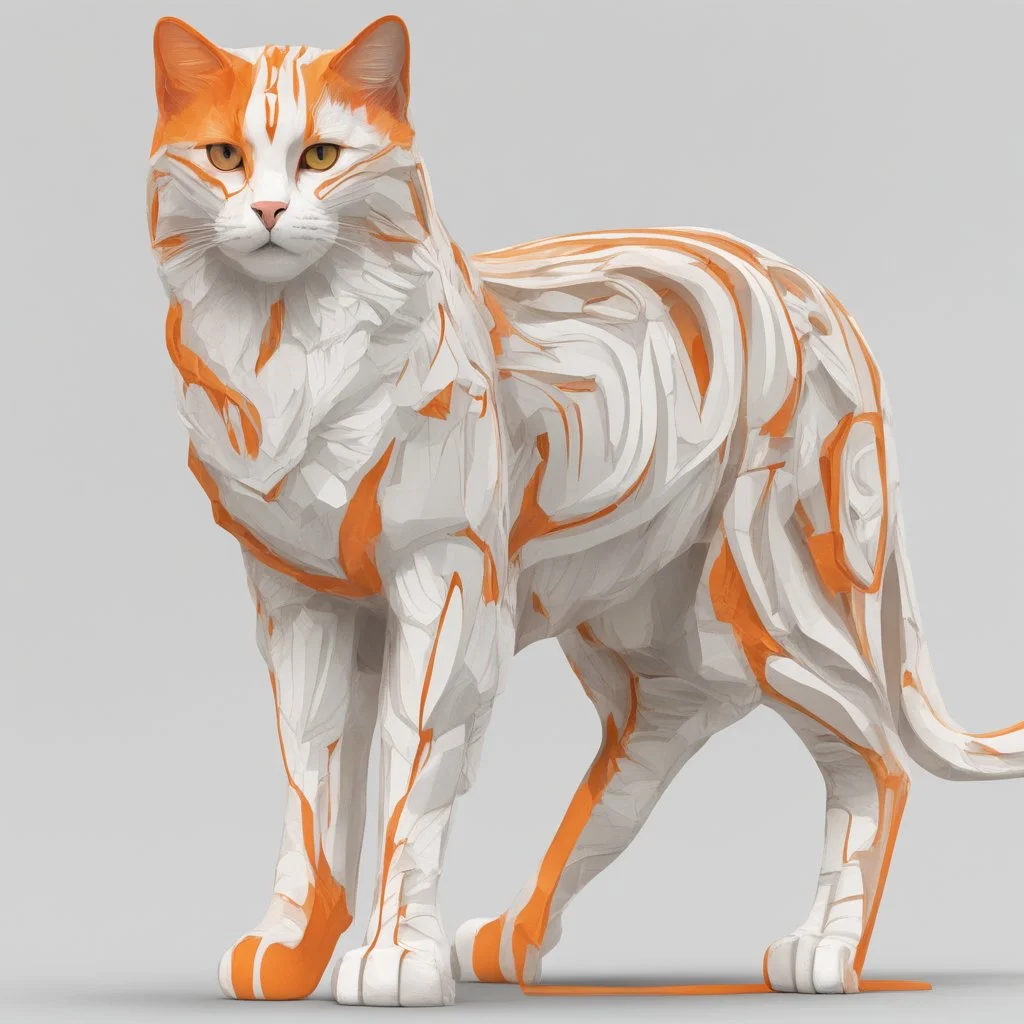 Impresionante gato de arte lineal, cuerpo completo, colores blanco y anaranjado, calidad ultra, 8k