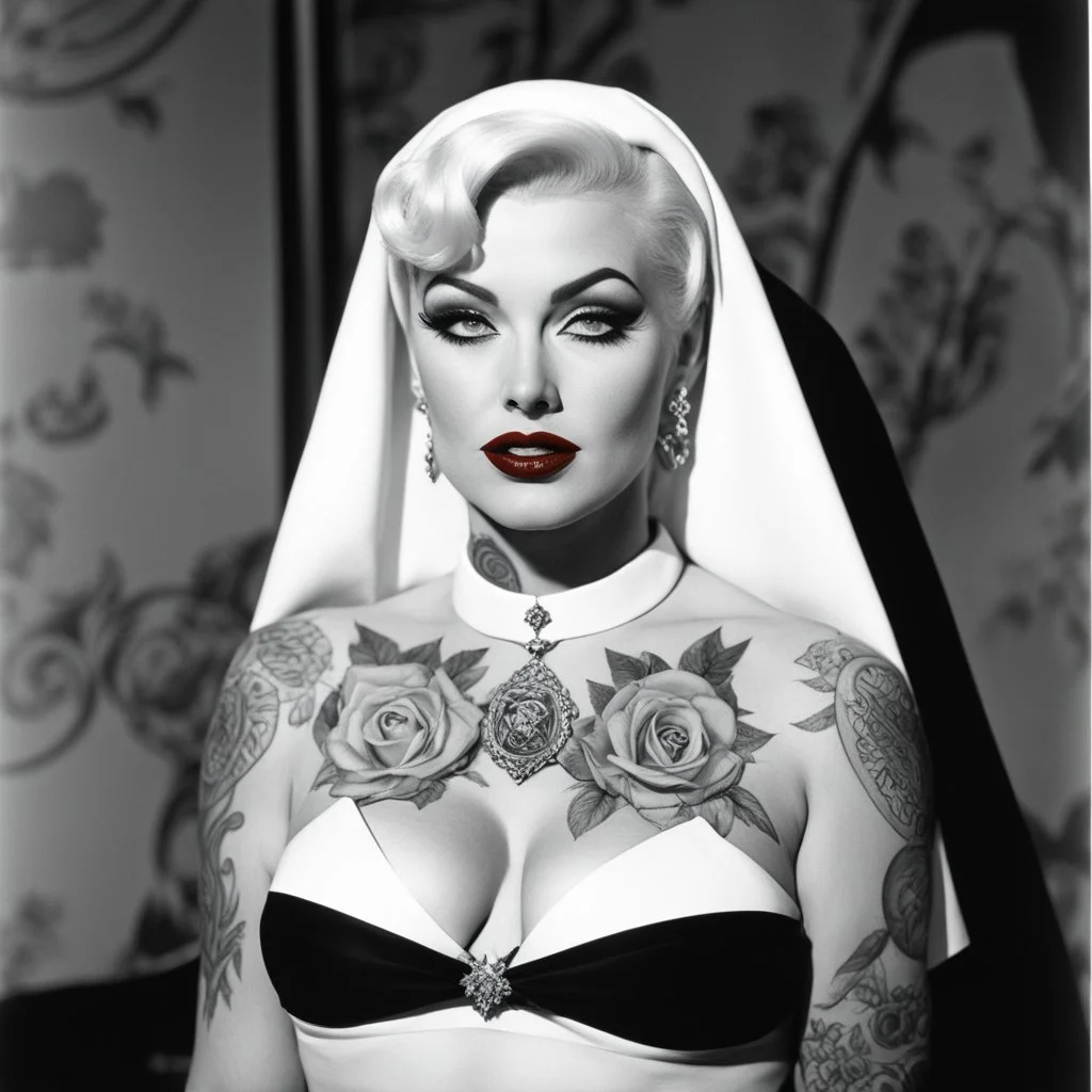 (high res photo by Russ Meyer) the tattooed Marilyn gangsta nun