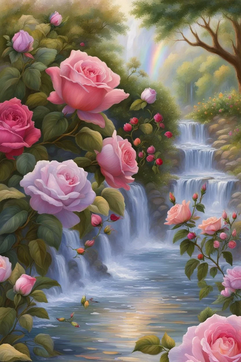 Trés belles roses, rainbows, beautiful colors gardens , flowers, cascades