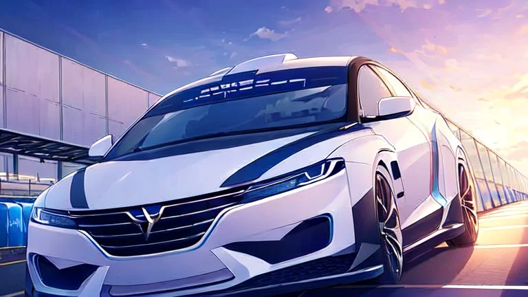 A Tesla's 'Model S Plaid' is racing at top speed, across the 'Area 51' facility in the USA. CINEMATIC. WIDE ANGLE LENS.