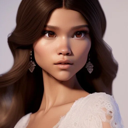 Zendaya, white lace collar, cute big circular reflective eyes, closeup portrait, frontal view, Pixar studio movie style, unreal engine cinematic smooth, intricate detail, cinematic