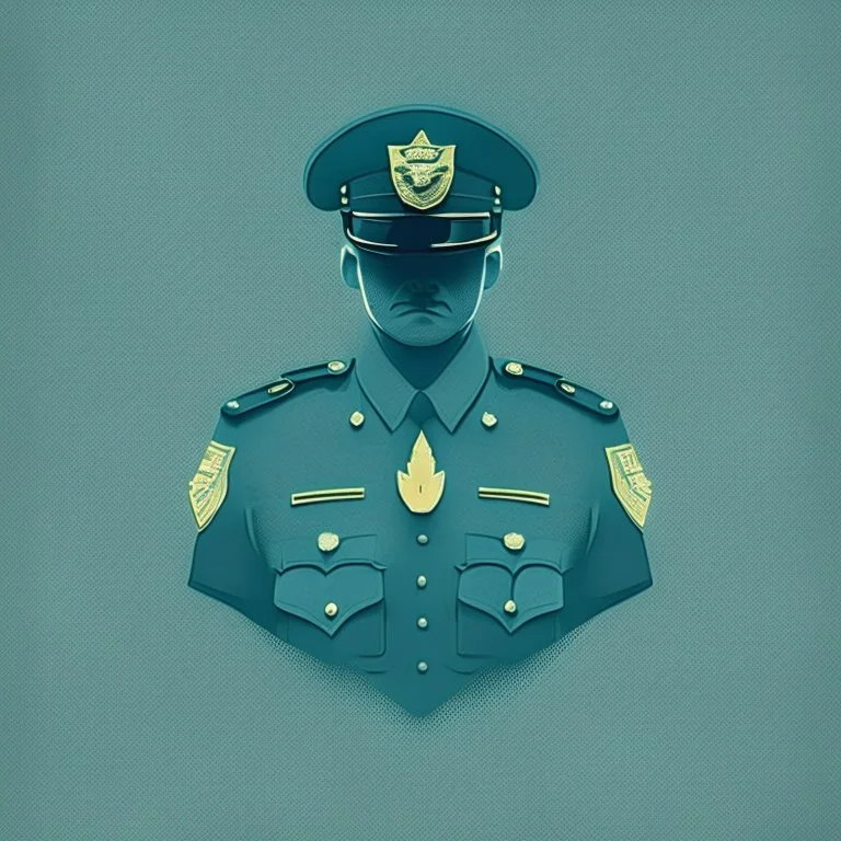 A minimalist design of a hoard of policemen in uniform with a badge on his chest.