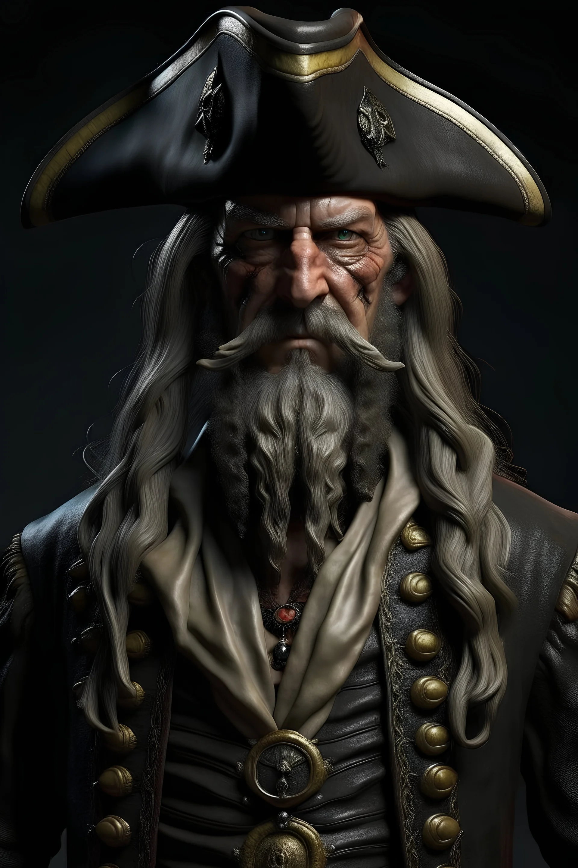 Pirate captain, direct look, half body height ultra realistic