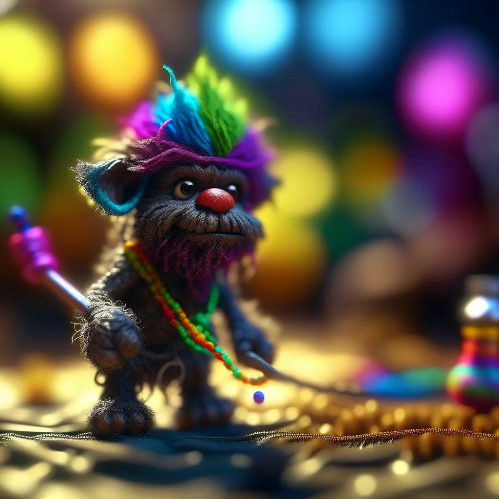 pen outline, hairy pimp groove funk kobold gremlin hippie in running inside big thread mill on beach ,bokeh like f/0.8, tilt-shift lens 8k, high detail, smooth render, down-light, unreal engine