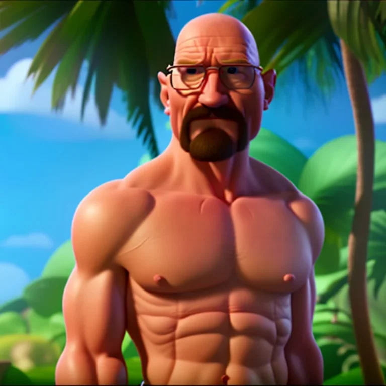 shirtless Walter White , 8k, tropical background.