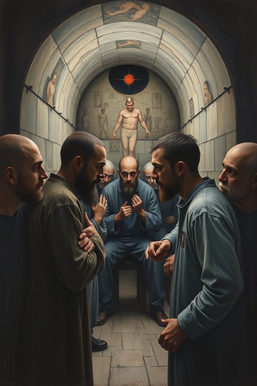 Prisoners' Round , Bosch painting styles dark emotions with no hope