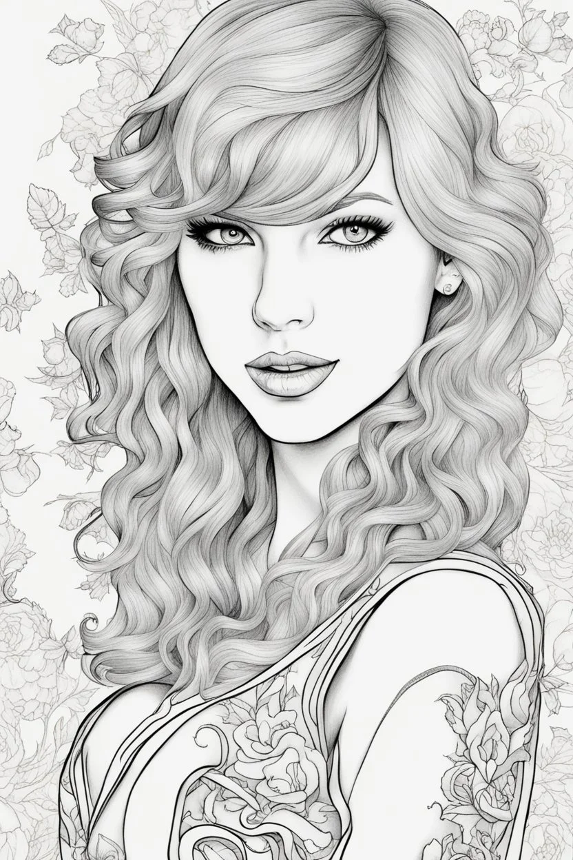 coloring pages of taylor swift for adults, Designs Black and white, No Shading