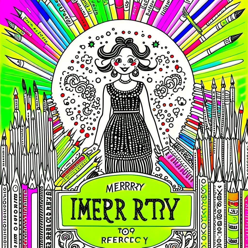 An image featuring Mercy, a spirited young girl with a passion for drawing. At the top of the image, the words "Mercy G Arts, The Pencil Lady" are elegantly displayed in artistic font, surrounded by colorful pencils and sketches. Mercy herself is captured in her element, surrounded by an array of colorful pencils and sketchbooks. With focused determination, she brings her imagination to life on paper, creating intricate worlds and characters.