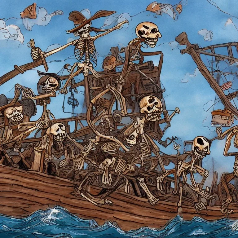 Skeleton pirates on a big, scary ship, artistically