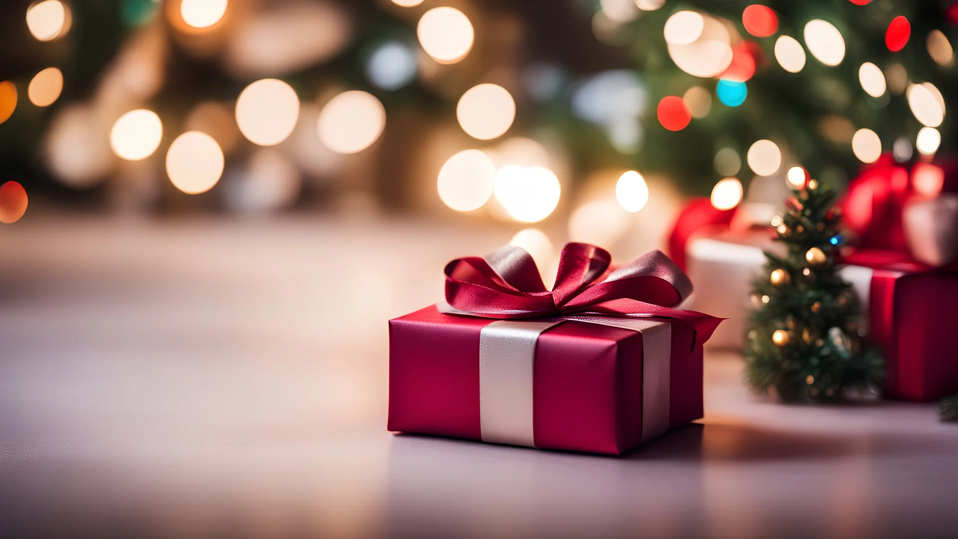 Christmas Gifts , side lighting, blurred background