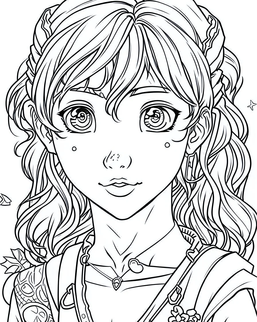 outline art for real Frozen coloring page, Japanese manga style, cartoon style, cute face, white background sketch style, full body is a must, only use outline, clean line art, no shadow, bold outline