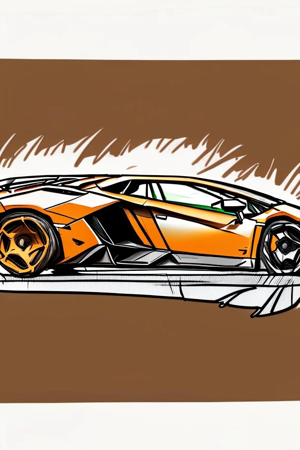 2d image in color of a Lamborghini, side view of drivers side, rough drawing style