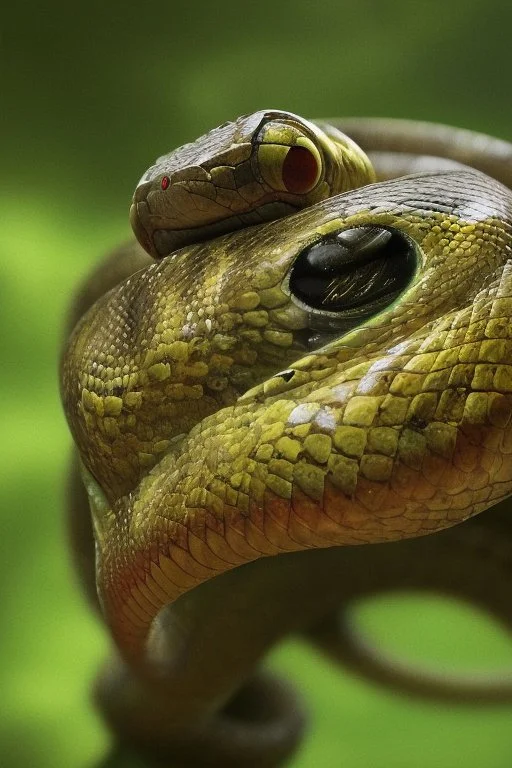 Close up of a Cobra snake ready to strike, head in a flat striking position. Abstract, Stunning and frightening pattern on forehead with staring eyes. Style of steampunk, chaos80, realistic and high quality