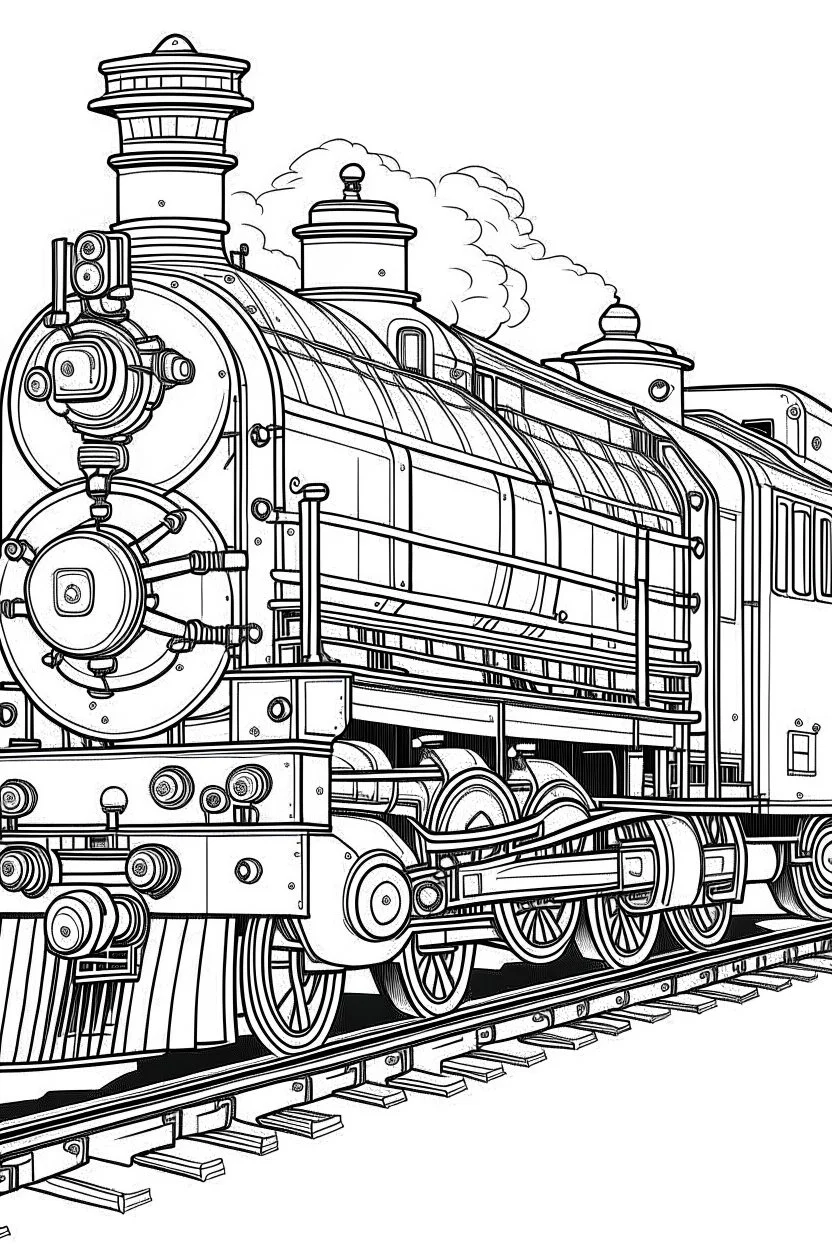 Outline art for coloring page OF TOY TRAIN, coloring page, white background, Sketch style, only use outline, clean line art, white background, no shadows, no shading, no color, clear