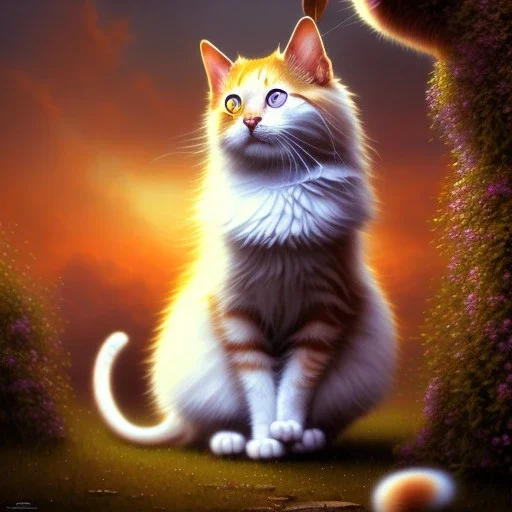 beautiful cat playing with mouse, stunning, magnificant, sunset sky, 8k resolution, high-quality, fine-detail, detailed matte, photography, illustration, brian froud, howard lyon, greg rutowski, Anne Dittman, Anne Stokes,