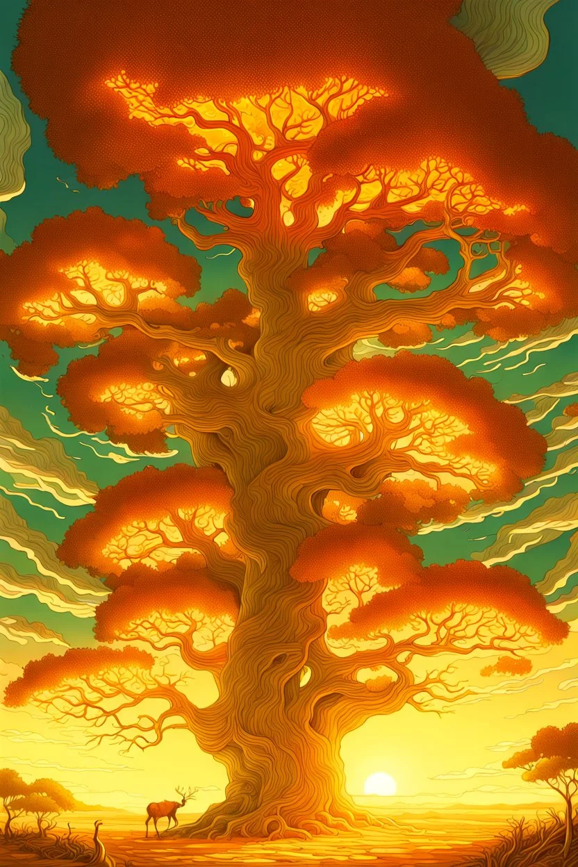 savanna, huge boab trees, sun, massive storm clouds, Ivan Shishkin,Victo Ngai,Gregorio Catarino,Cyril Rolando,Michal Karcz,Anato Finnstark,Flavio Greco Paglia, hyperdetailed defined oil painting, vibrant colors, 8K resolution, polished divine photorealistic intricate complex HDR, amber glow, dreamy Modifiers: extremely detailed cinematic lighting