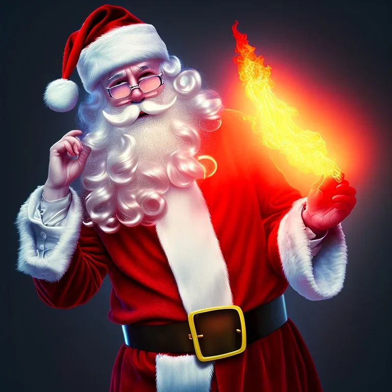 Santa, red green blue, high definition, ultra 8 k, liquid lighting, fire, rain, realistic