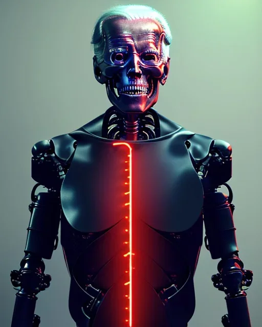 Terminator, Joe Biden as a Terminator,skeleton, evil, 8k, red glowing eyes