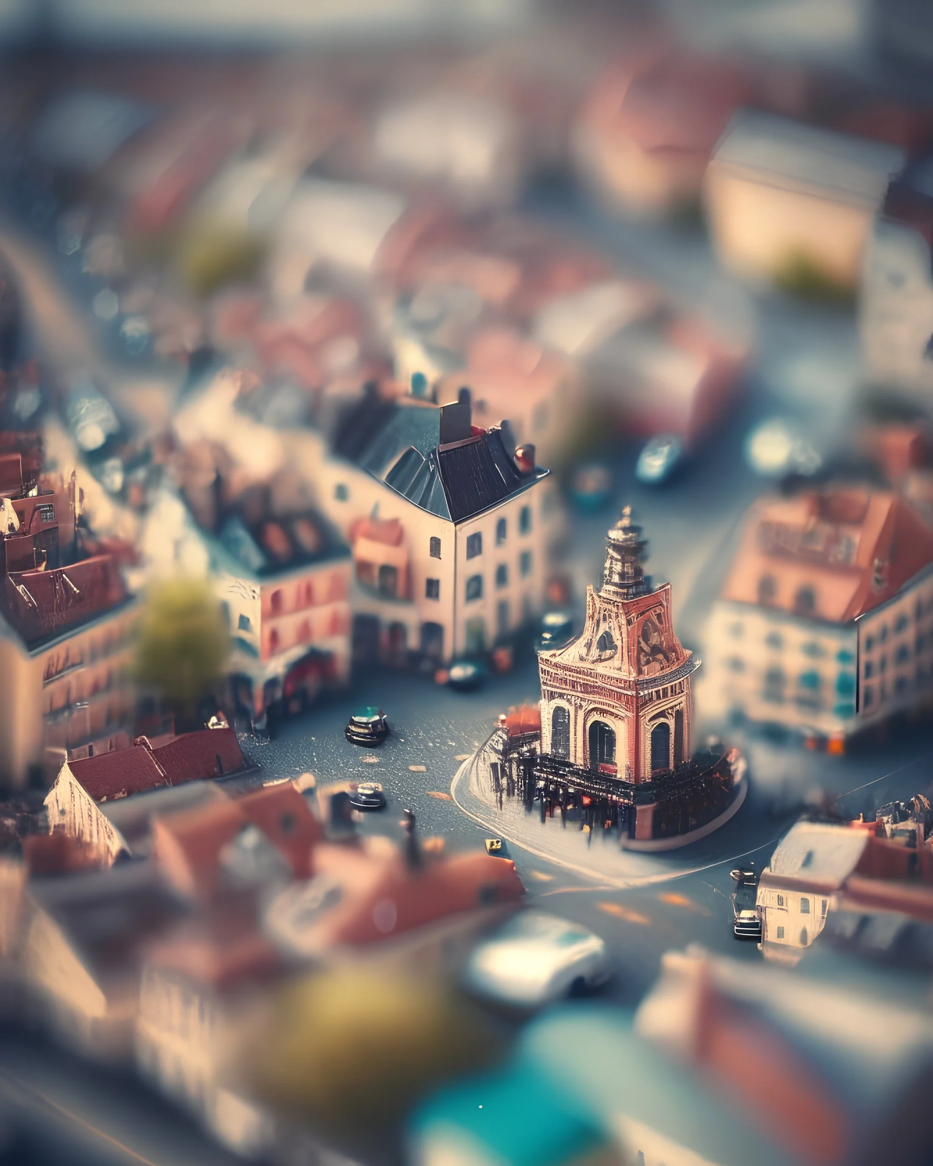 Tilt-shift photography of a cute city