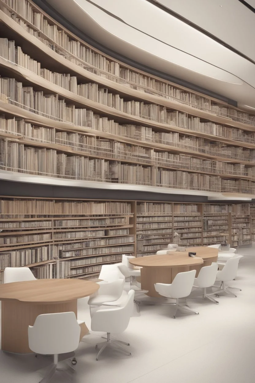 A modern library. Robotic book delivery, everything is automated. Cutting-edge library interior design. Everything is drawn in detail, in high resolution. 8k