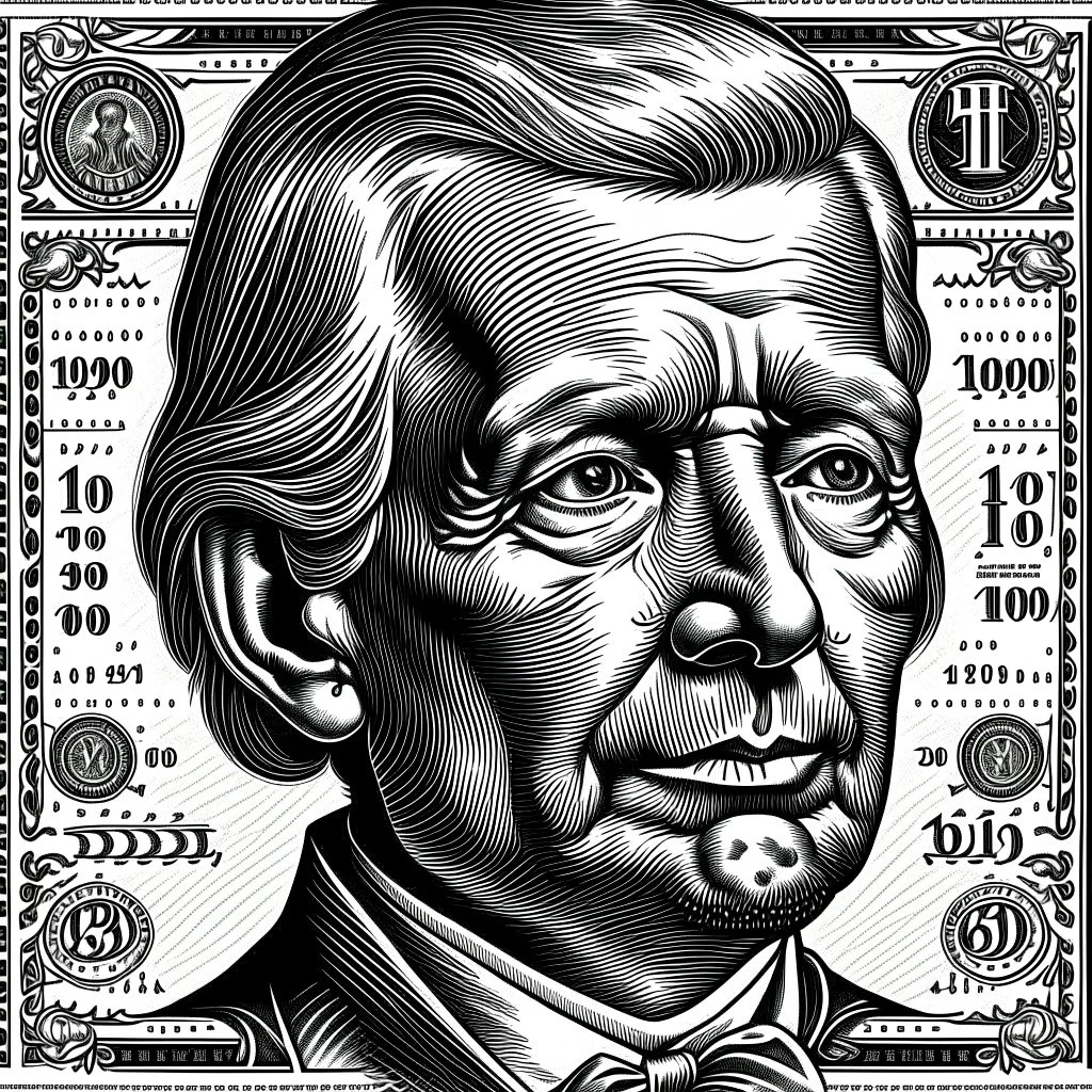 hedcut wsjstyle engraved light lined based on united states federal reserve note dollar bill