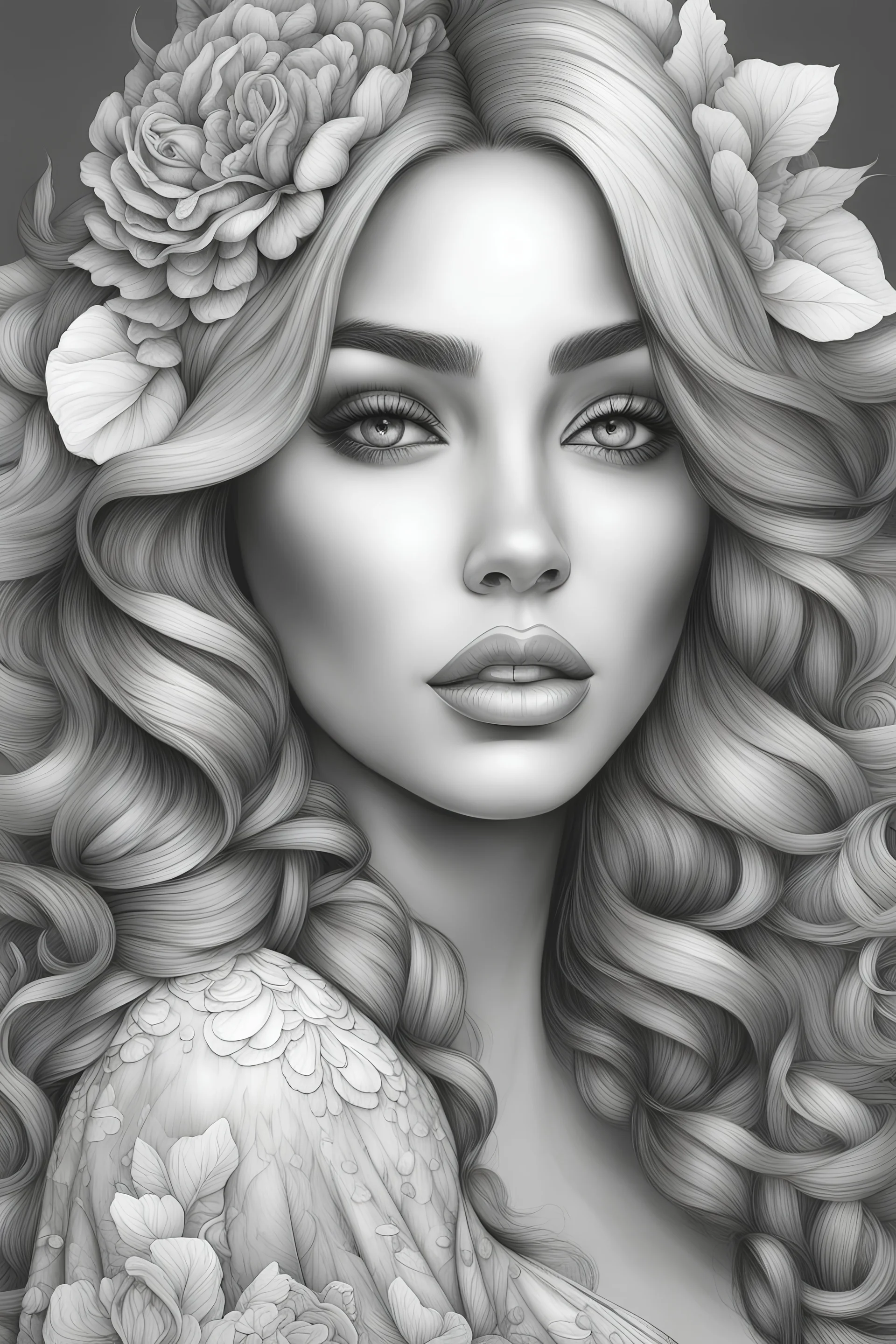 Beautiful Women Coloring Pages for Adults Grayscale