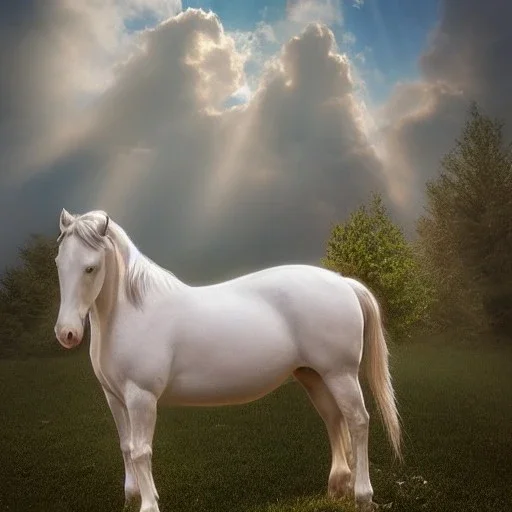 Nephlim standing looking fearfully as JESUS descends from the clouds on his white horse with light gleaming from his face