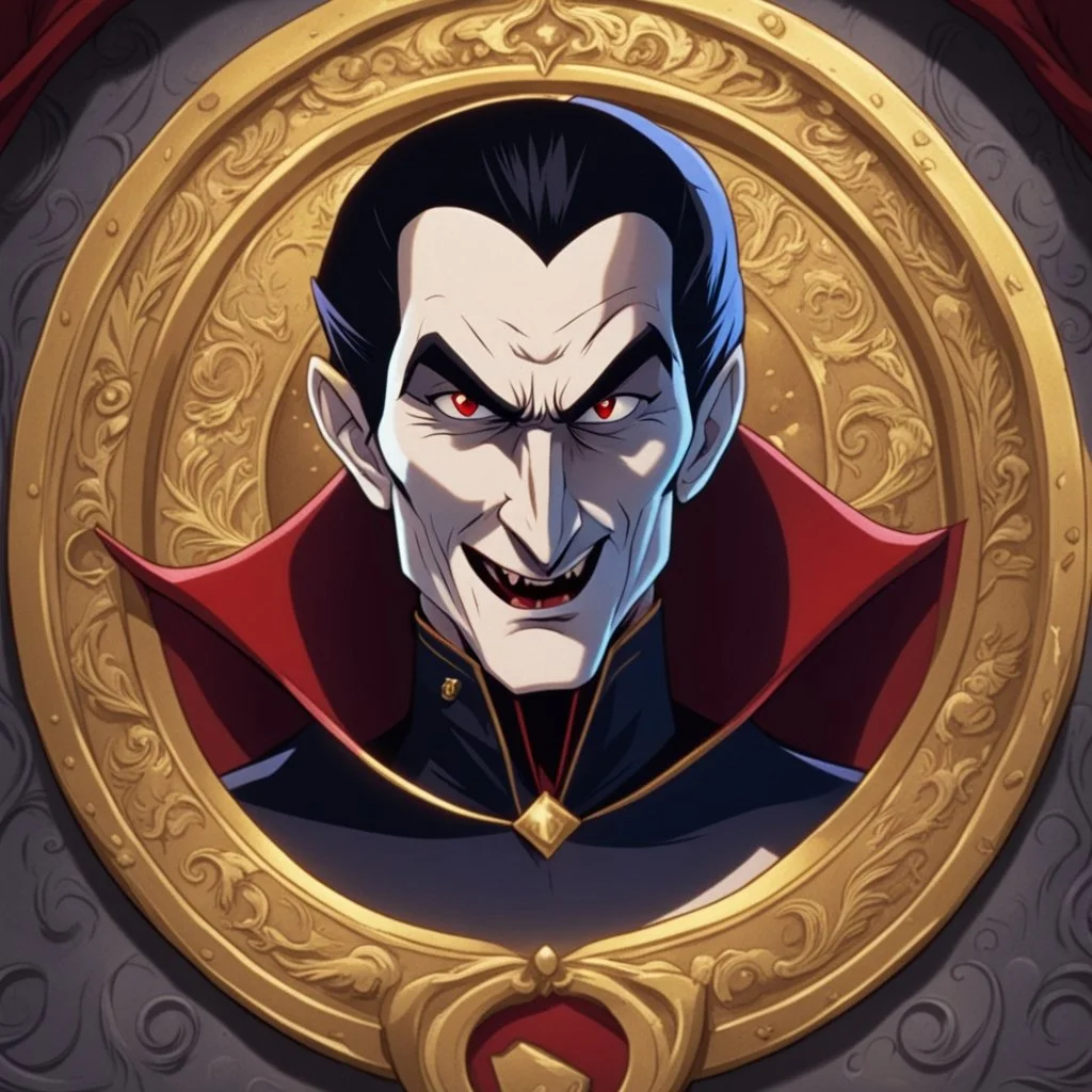 dracula animated inside golden medalion