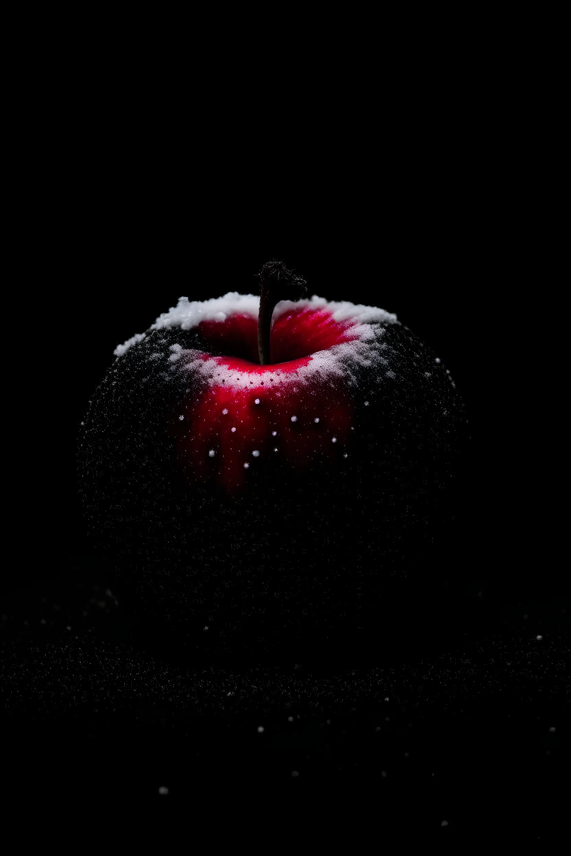 apple with snow and dark mood