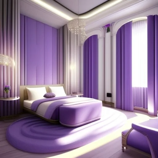 hotel bedroom, modern classic style, lavender colors