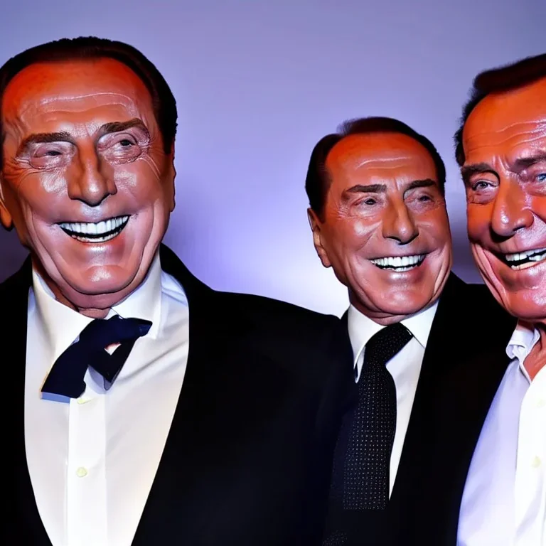 Silvio berlusconi smiling saying "mamma mia", photo, black background