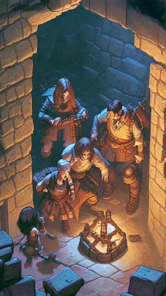 rpg group surviving a trap in a dungeon