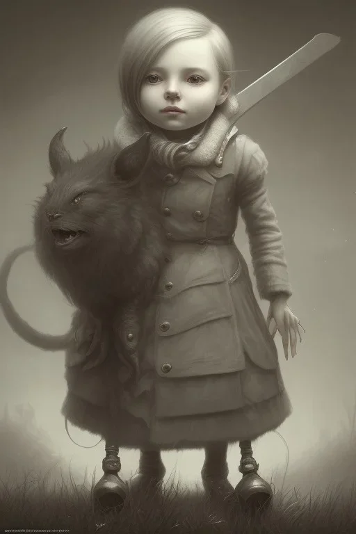 cute girl and litlle monster,Style John Kenn Mortensen,