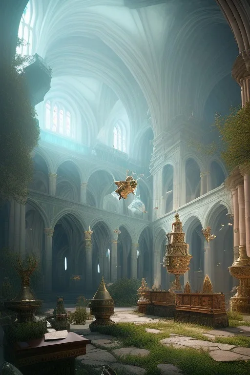 inside cathedral, fantasy art, atmospheric, realistic, cinematic lighting, octane render.