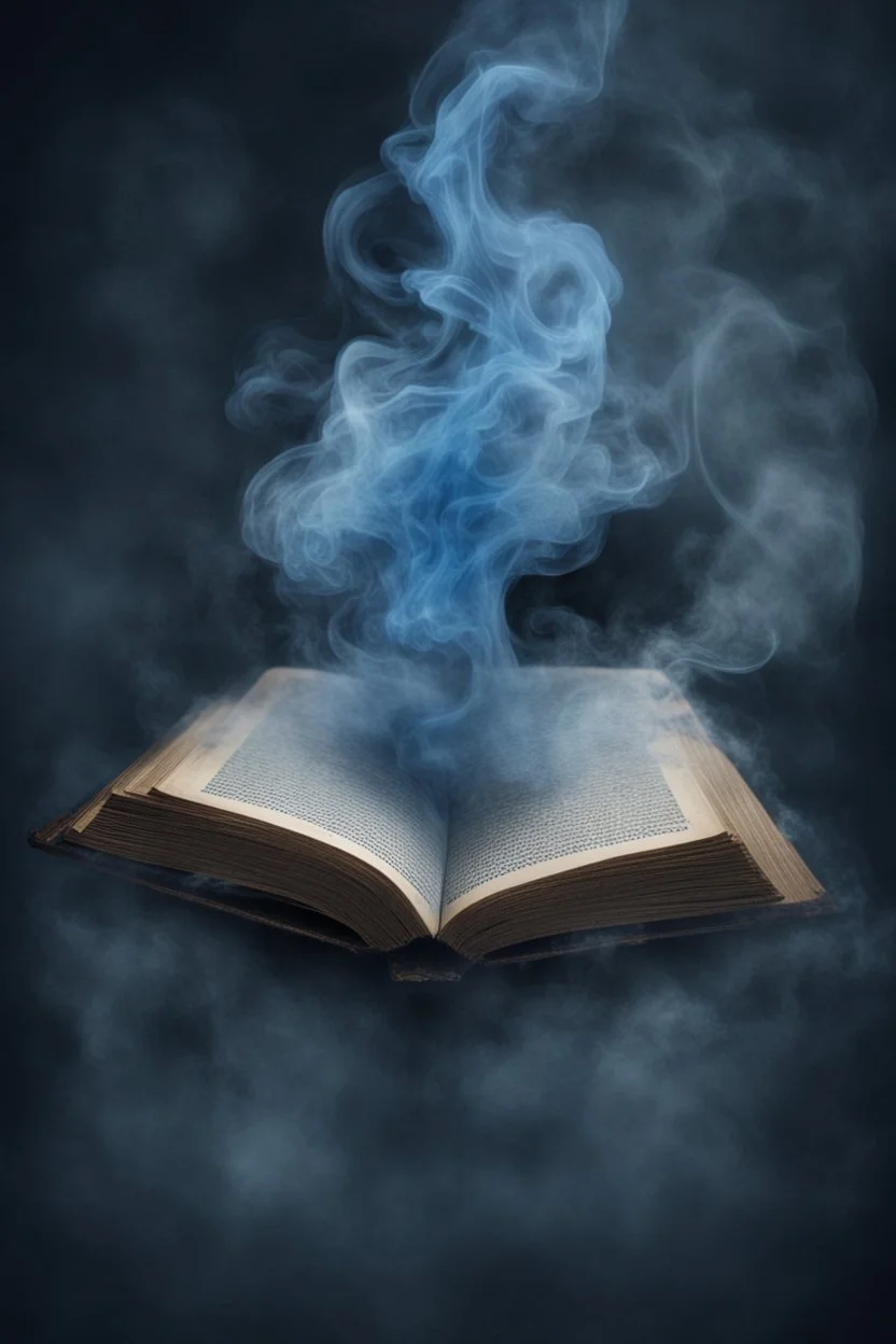 blue smoke in a shape of grimoire magic ghost tome book floating