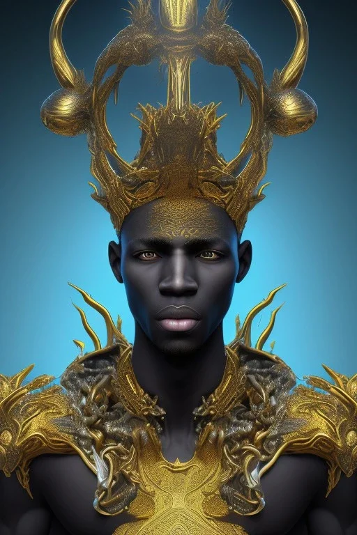 black male African alien, cracks in the head, wicked, Asian eyes, crown, blood, 8k, finely detailed, photo realistic, Boris Vallejo style turquoise skull head gold dragon space alien rain skeleton gold tooth silver helmet silver space suit spaceships